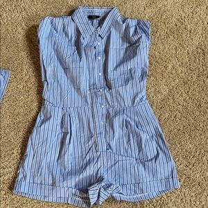 Vici Light Blue Striped Romper